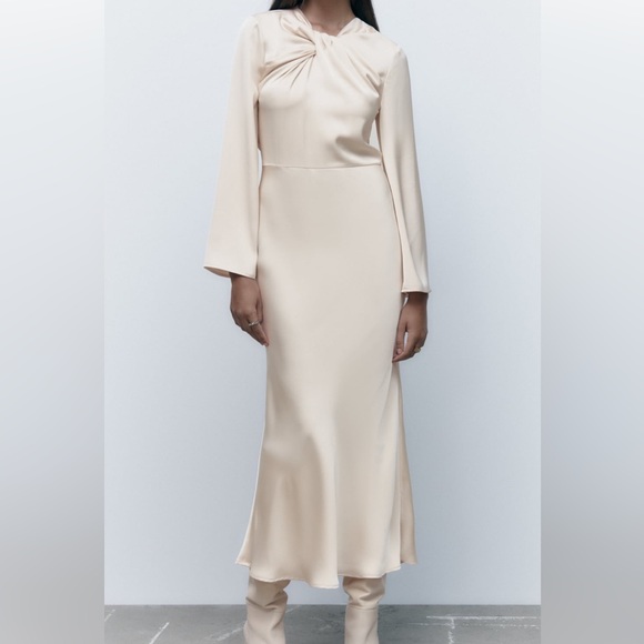 Zara Dresses & Skirts - Zara Cream Long-Sleeve Midi Dress